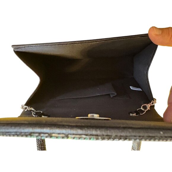 NWT Savanna Beaded Floral Black Handbag With Chain Strap & Top Handle - Picture 3 of 6